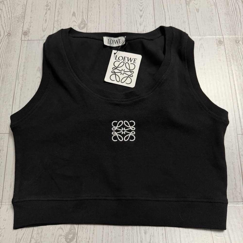 Loewe Anagram Logo Ribbed‎ Cropped Black Tank Top Size Medium New NWT